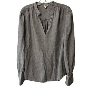 Treasure and Bond Linen Blend Pullover V Neck Long Sleeve Striped Nautical Top